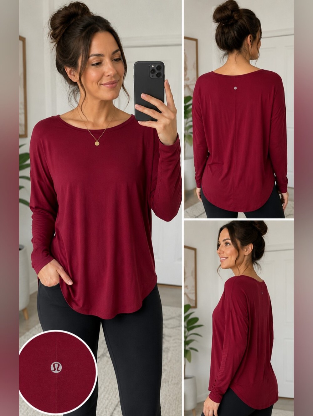 lululemon athletica Long Sleeve Tee in Deep Wine